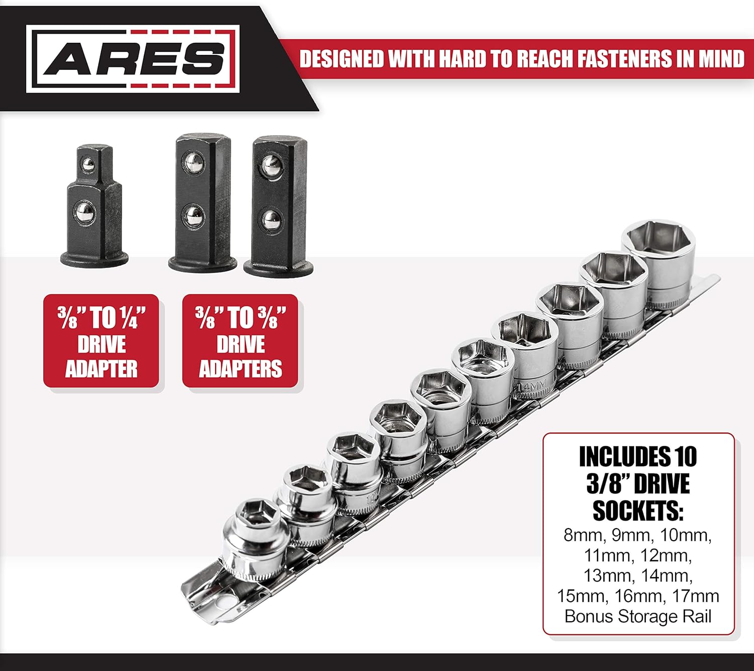 ARES 15008 - Impact Ready Offset Extension Wrench & Low Profile Socket Set