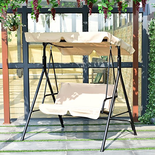 Tangkula 3 Person Porch Swing, Patio with Removable Cushion & Powder-Coated Steel Frame, Outdoor Swing with Canopy for Porch, Backyard, Garden