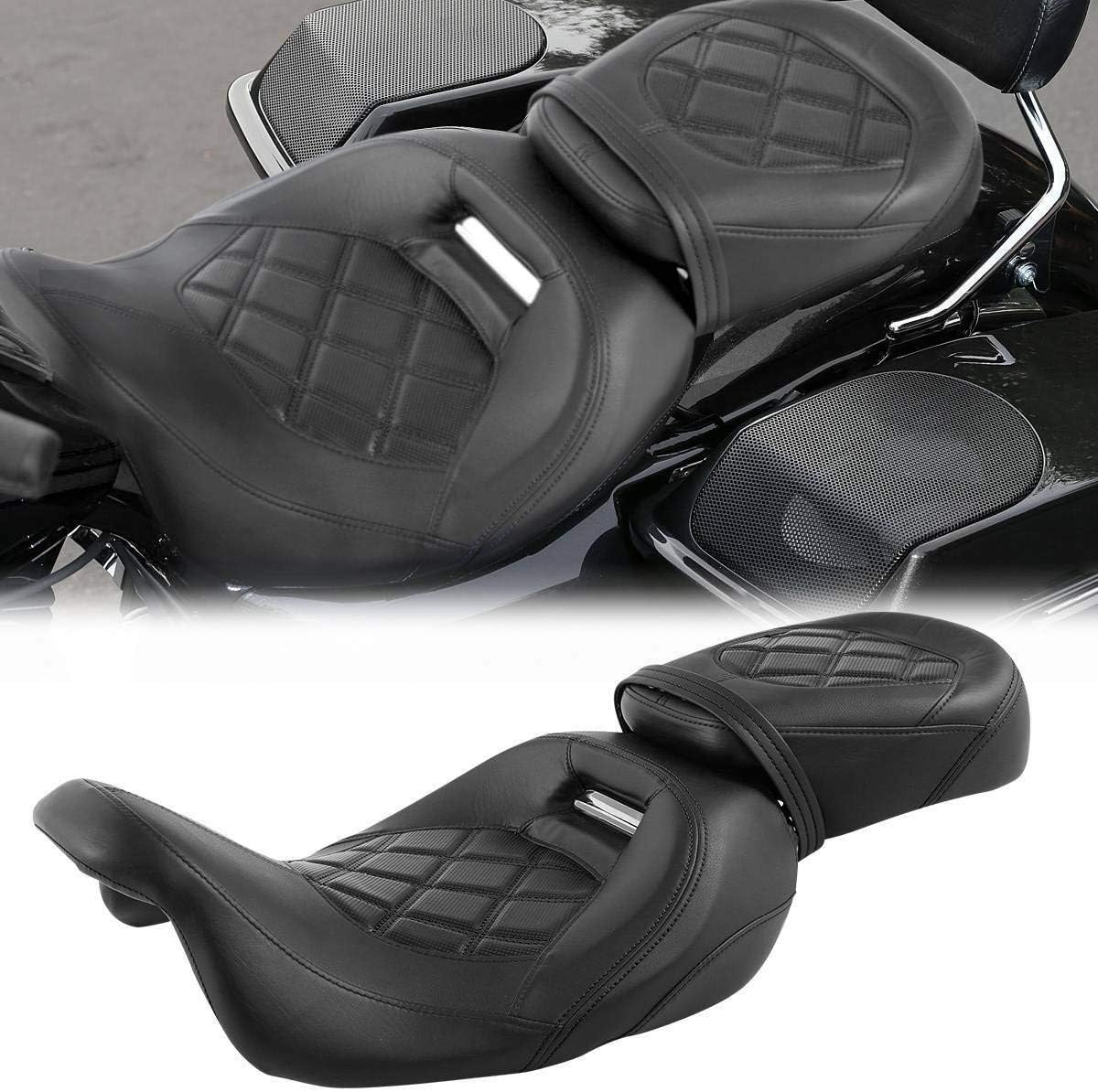 Low-Profile Rider and Passenger Seat Two Up Leather Seat Fit For Harley Road King Road Glide Street Glide FLHX Electra Glide Ultra Classic 2009-2022