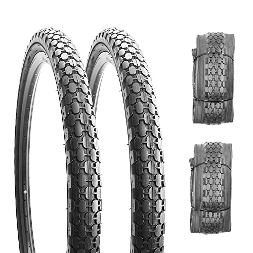 2 Pack 26" x 2.125" Inch Beach Cruiser Bike Tires with or Without Tire Levers Folding Bicycle Comfortable Replacement Tires Black Wall/White Side