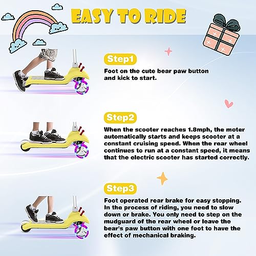 Electric Scooter for Kids Ages 3-8, Kids Electric Scooter, 3 Wheel Toddler Scooters with Flash Wheels and Widen Anti-Slip Deck, 3 Adjustable Height