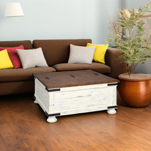 Signature Design by Ashley Valebeck Farmhouse Lift Top Coffee Table with Storage, Distressed Brown & Black Finish