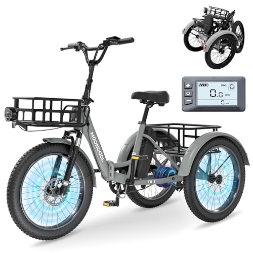 MOONCOOL Electric Tricycle for Adults, 500W/750W 48V 20" Folding Electric Trike Peak Power 1100W, 3 Wheels Electric Bicycle