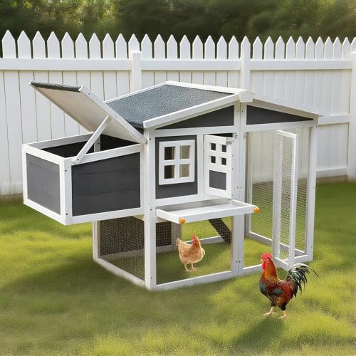 Outdoor Chicken Coop for 8 Chickens, 2025Upgraded Portable Wooden Hen House with Nesting Boxes, Chicken House, Chicken Run Cage