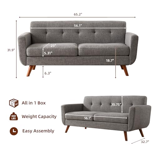 Tbfit L Shaped Couch Sofa, 80" W Mid-Century Modern Sectional Couches, 3 Seater Sofas with Wide Chaise Lounge & Two Pillows