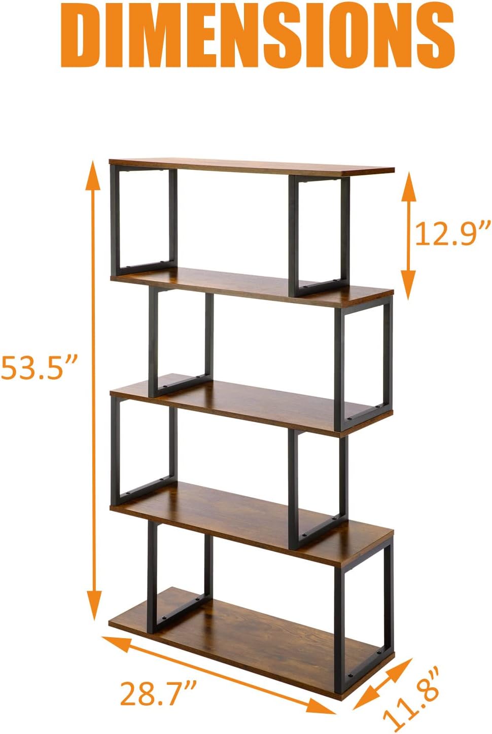 Apicizon Industrial Bookshelves Wooden Bookcase, 2-Tier Bookshelf, S-Shaped Bookshelf Modern Bookshelf