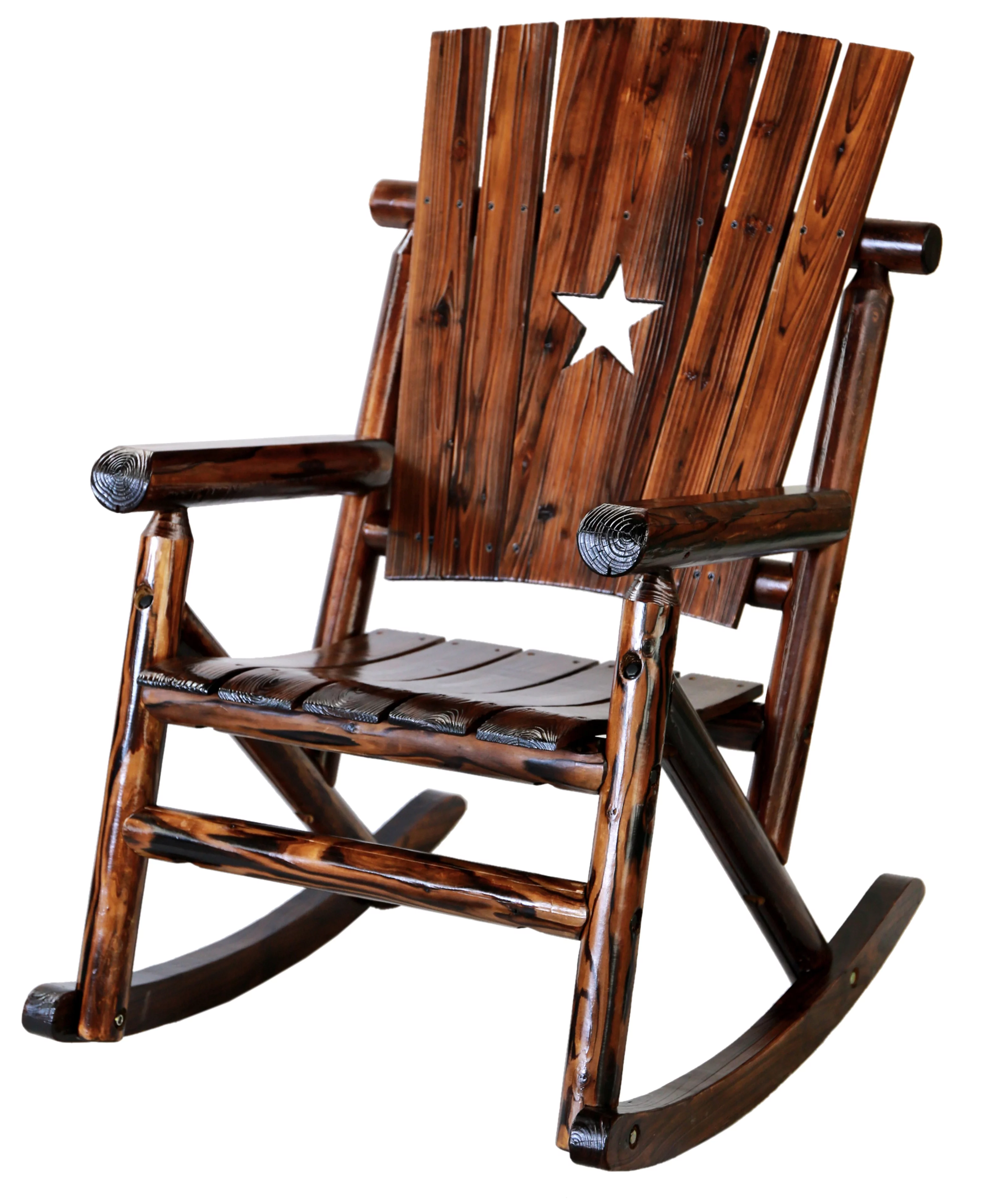 Leigh Country TX 93615 Char-Log Adult Wood Outdoor Rocker with Star Cutout - Brown