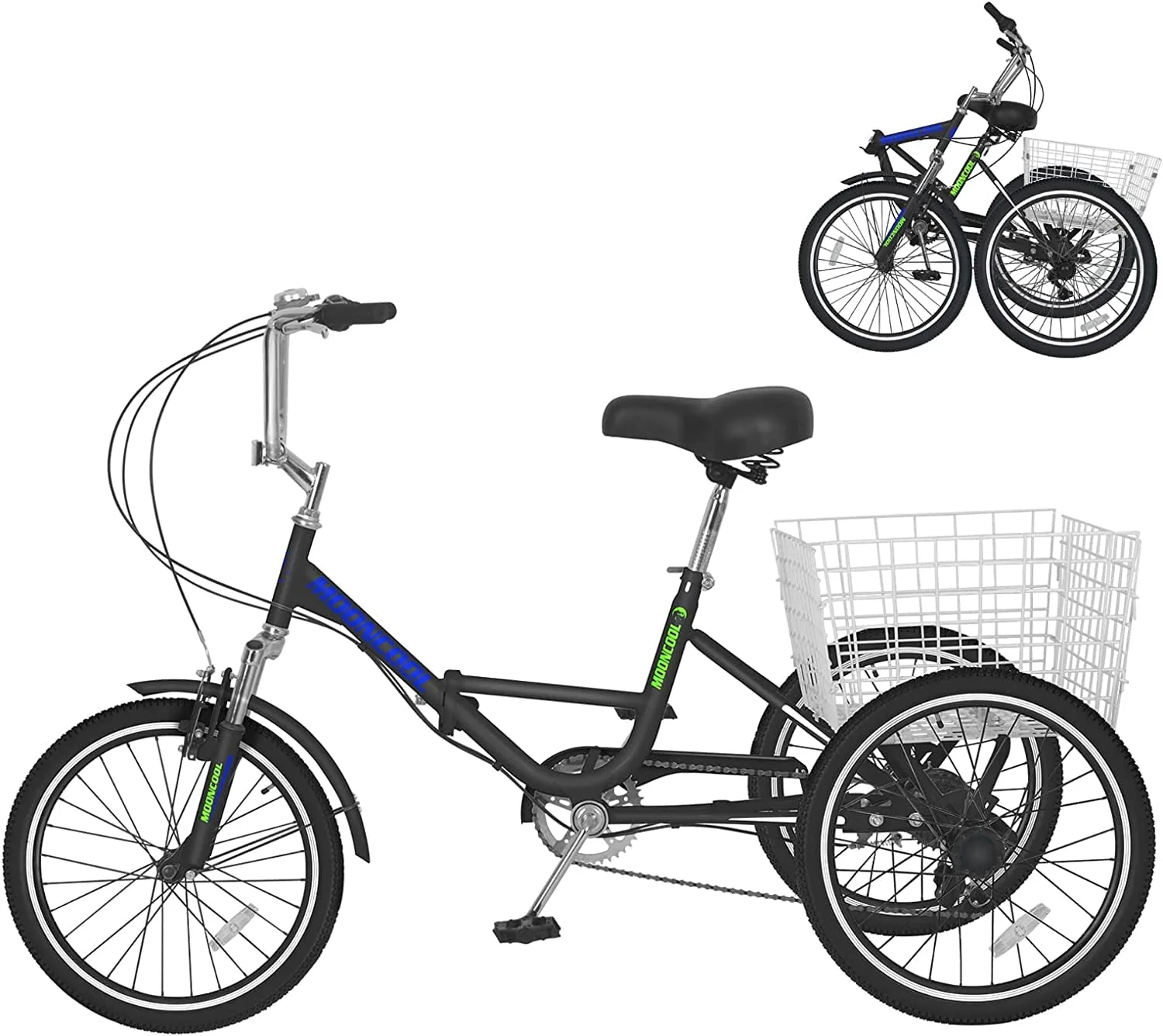 MOONCOOL Adult Folding Tricycle for Adults, 7 Speed 20/24/26 inch 3 Wheels Bikes with Basket, Foldable Tricycle for Adults, Women, Men, Seniors