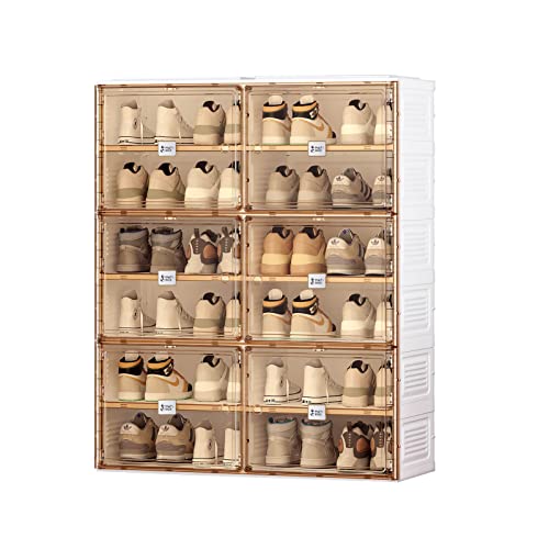 Portable Shoe Rack Organizer for Closet Entryway, Stackable Sneaker Storage Shoe Cabinet with Magnetic Clear Door