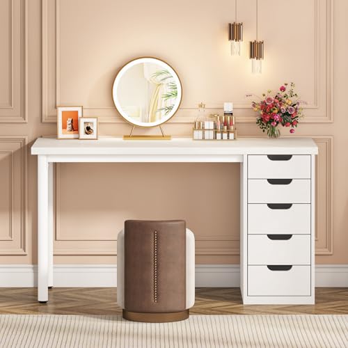 Tribesigns 47 inches Vanity Desk with 5 Drawers, Rustic Brown Makeup Vanity Table Dressing Table with Storage, Modern Simple Computer Desk for Women