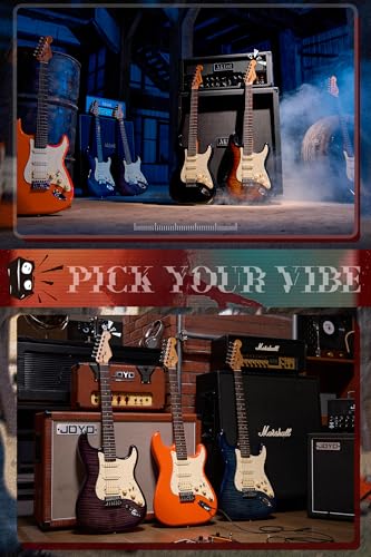 AKLOT Stryde Electric Guitar with Coil-Split: Roasted Maple Neck, Flame Maple Graphic Top, HSS Ceramic Pickups, Beginner Guitar Kit with 10W Amp