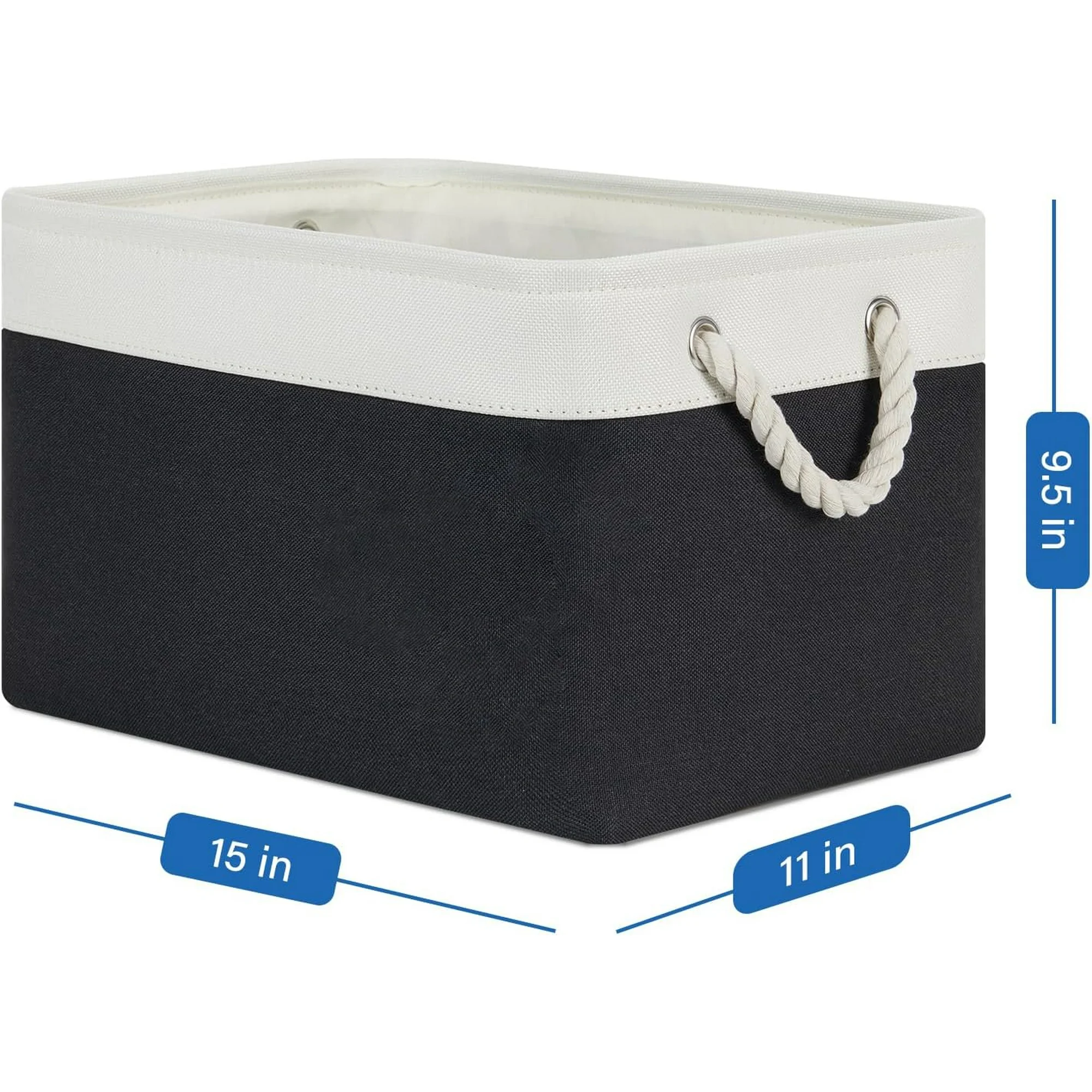 Fabric Storage Baskets 4Pack Storage Bins Decorative Basket for Gift, Clothes Bin with Rope Handle, Rectangle Baskets for Storage, Blankets(White&amp