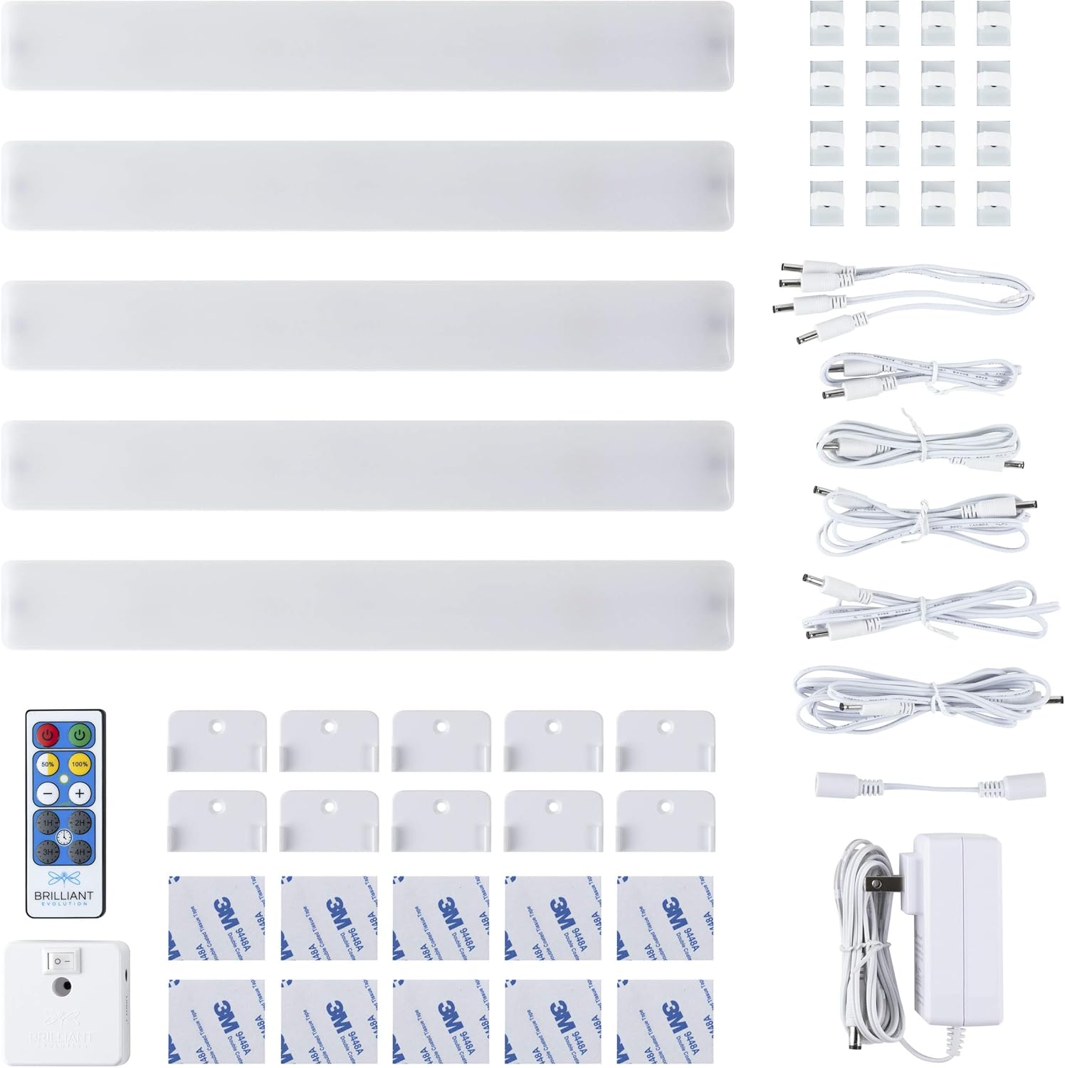 Brilliant Evolution Wired LED Under Cabinet Light Kit with Remote Control 3 Bars, LED Bar Lights, Kitchen Under Cabinet Lighting, Stick On Lights