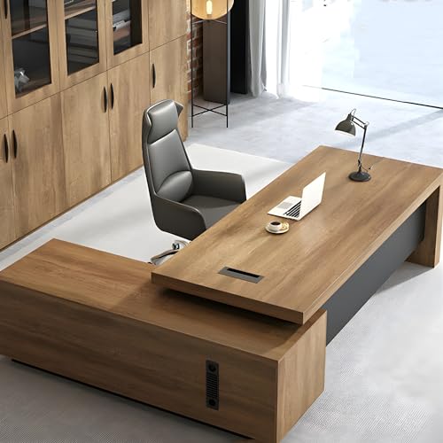 Rustic L Shape Executive Desk for Office, Farmhouse L shaped Wood Office Desk, Engineered Wood Working Table Computer Desk for Home Office