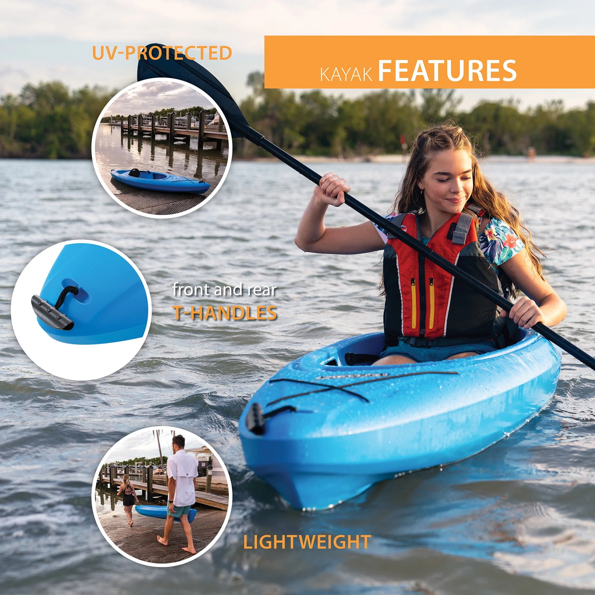 Lifetime Pacer 8 ft Sit-In Kayak (Paddle Included), Orange