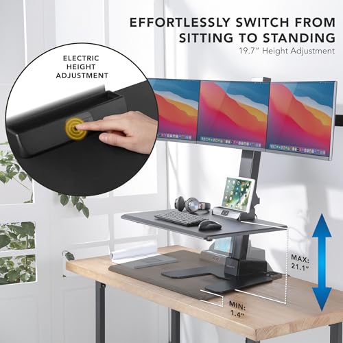 Mount-It! Electric Standing Desk Converter - Motorized Sit-Stand Desk Riser with Monitor Mount