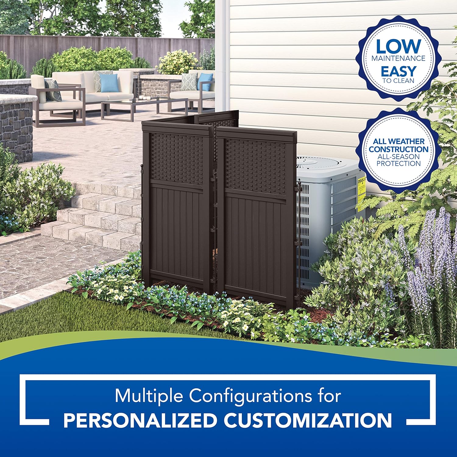 Suncast 4 Freestanding Wicker Resin Reversible Outdoor Panel Screen Enclosure, Brown