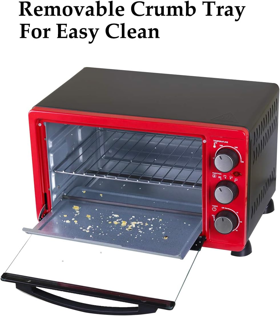 LUBY Convection Toaster Oven with Timer, Toast, Broil Settings, Includes Baking Pan, Rack and Crumb Tray, 6-Slice, Red Pack of 2