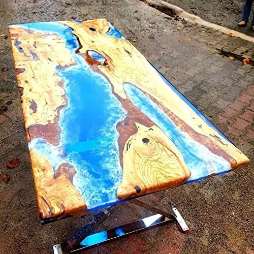 TUZECH Epoxy Table Fully Customized Thick Resin River Table Top Indoor Outdoor Wooden Dining Table Top (36x24 Inch) with 18 Inches Tall Legs