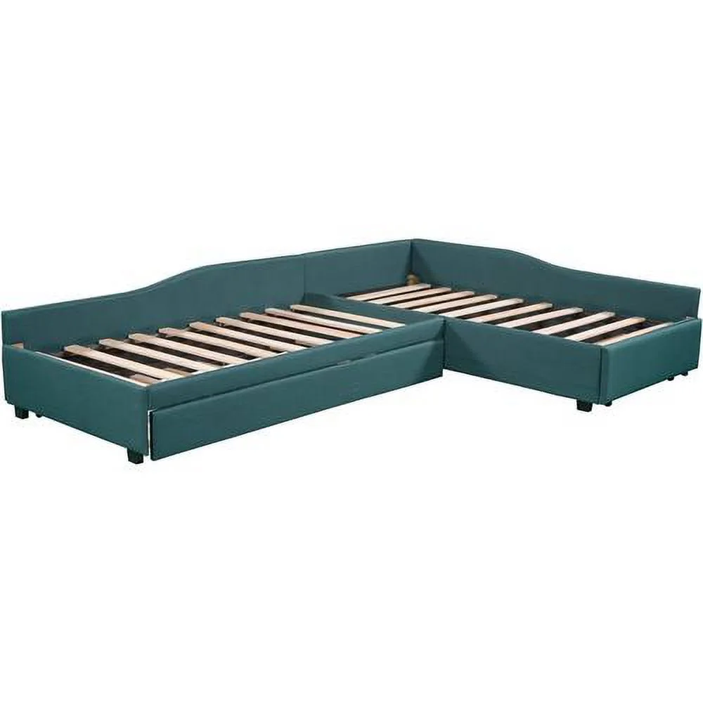 Upholstered Double Size Daybed With Trundle And Drawer, Living Room Sofa Bed, No Box Spring Need (Green)