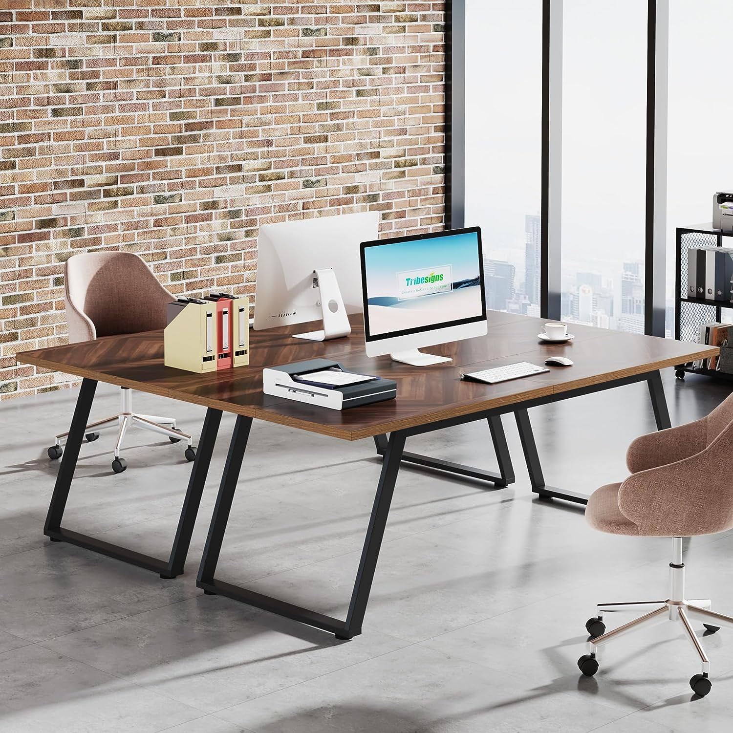 Tribesigns 63" Executive Desk, Large Computer Desk Writing Table with Thickened Frame for Home Office, Brown