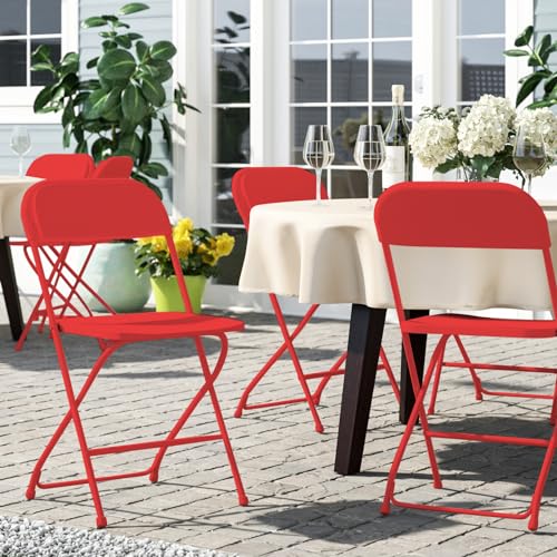 Athena Collection Red Plastic Folding Chairs for Adults, 10 Pack