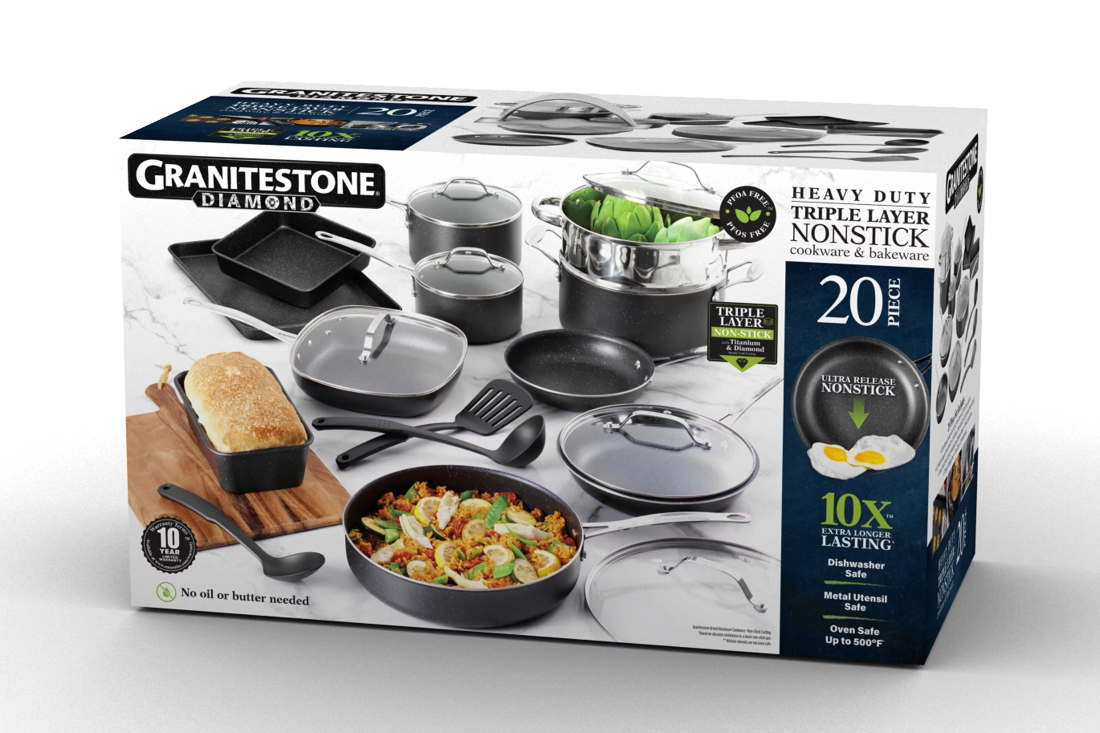 Granite Stone Pots and Pans Set Nonstick Cookware Bakeware Set Dishwasher Oven Safe Black 20 Pcs