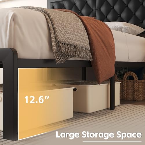 Queen Bed Frame with Headboard PU Leather Upholstered Bed Frame Platform,All Metal Slats Support Platform Bed Frame with Storage Space,Easy Assembly