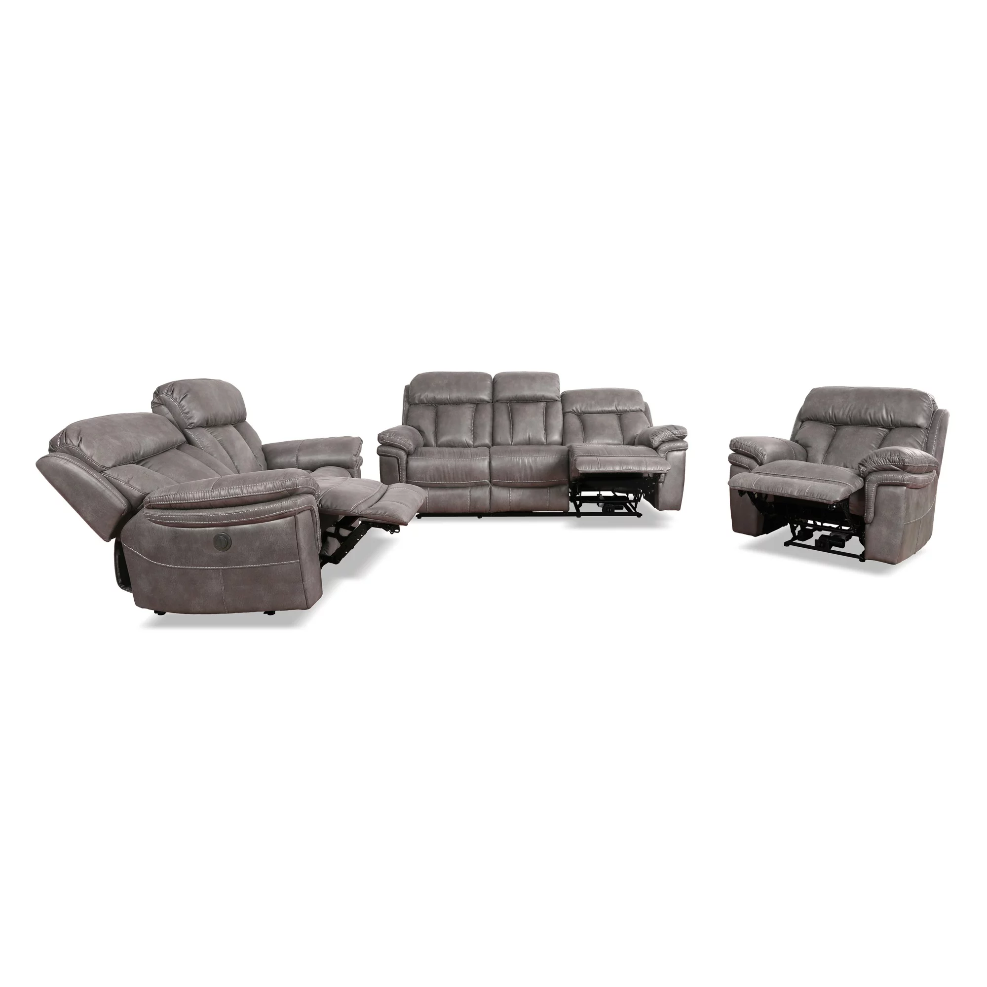 Armen Living Estelle Power Reclining 3 Piece room Set in Gunmetal Fabric