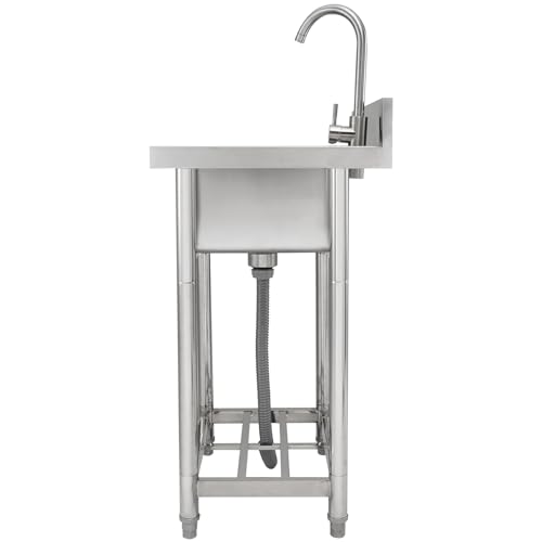 VEVOR Stainless Steel Utility Sink, 1 Compartment Free Standing Small Sink w/Workbench Faucet & legs