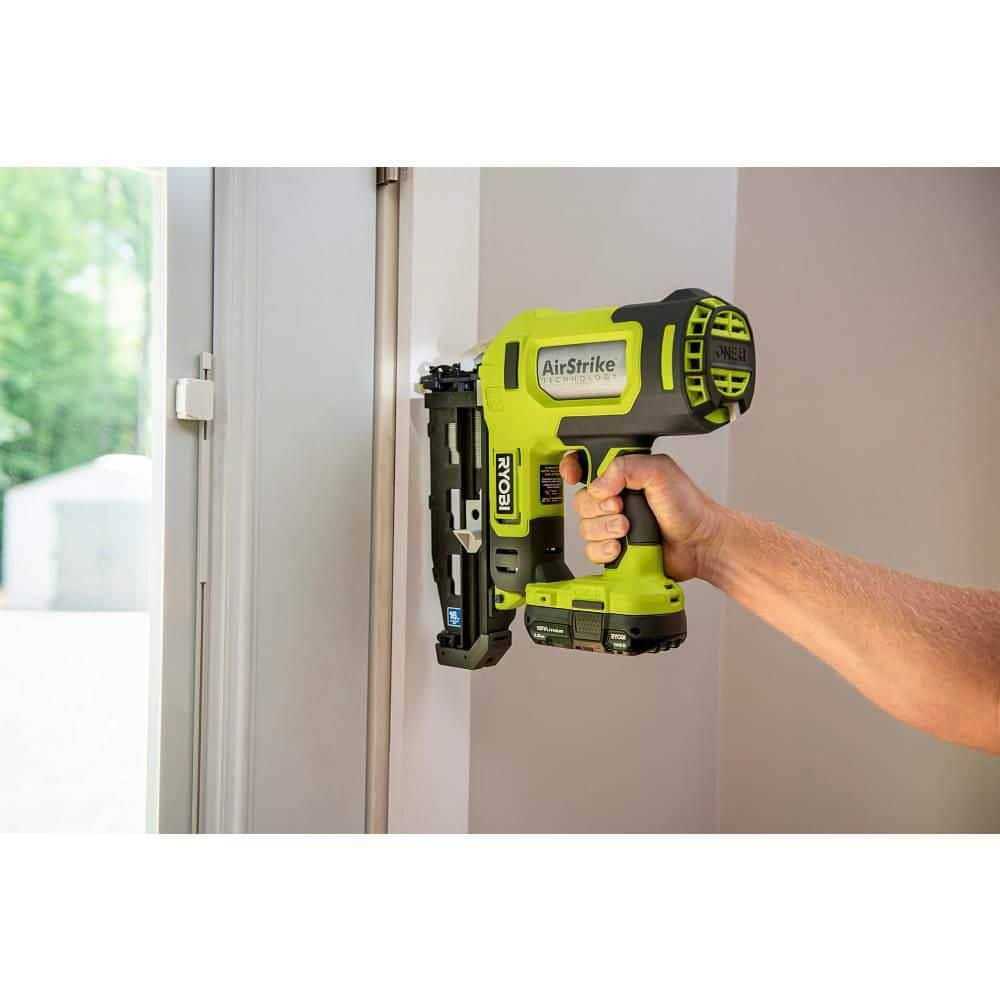 RYOBI ONE+ 18V Cordless 18-Gauge AirStrike Brad Nailer Kit with 16-Gauge AirStrike Finish Nailer, 1.5 Ah Battery, and Charger