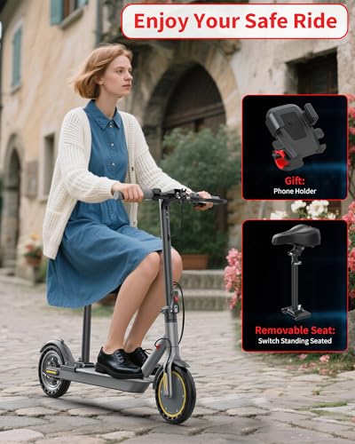 Electric Scooter with Seat, Adults Electric Scooter, Up to 16 Mph, 8.5'' Tire, 350W Motor, E-Scooter with Double Braking Systems for Adults and Teens