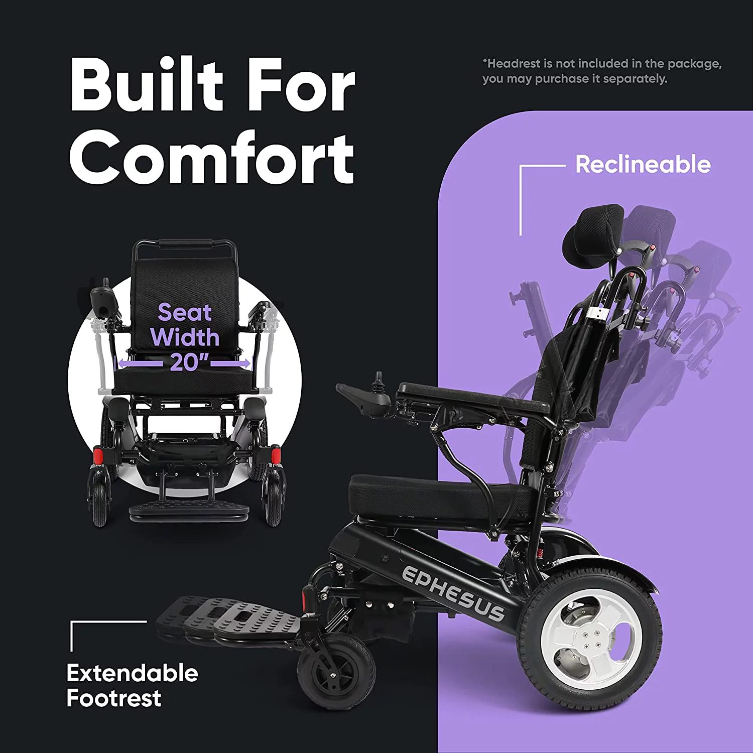 Ephesus E9 Motorized Wheelchair: Foldable & Portable! (Jet Black) - Curated Treasures Market