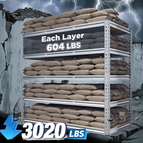 REIBII 48" W Garage Shelving Heavy Duty 3020LBS Storage Shelves 5 Tier Heavy Duty Shelving Adjustable Garage Shelves for Basement, Warehouse