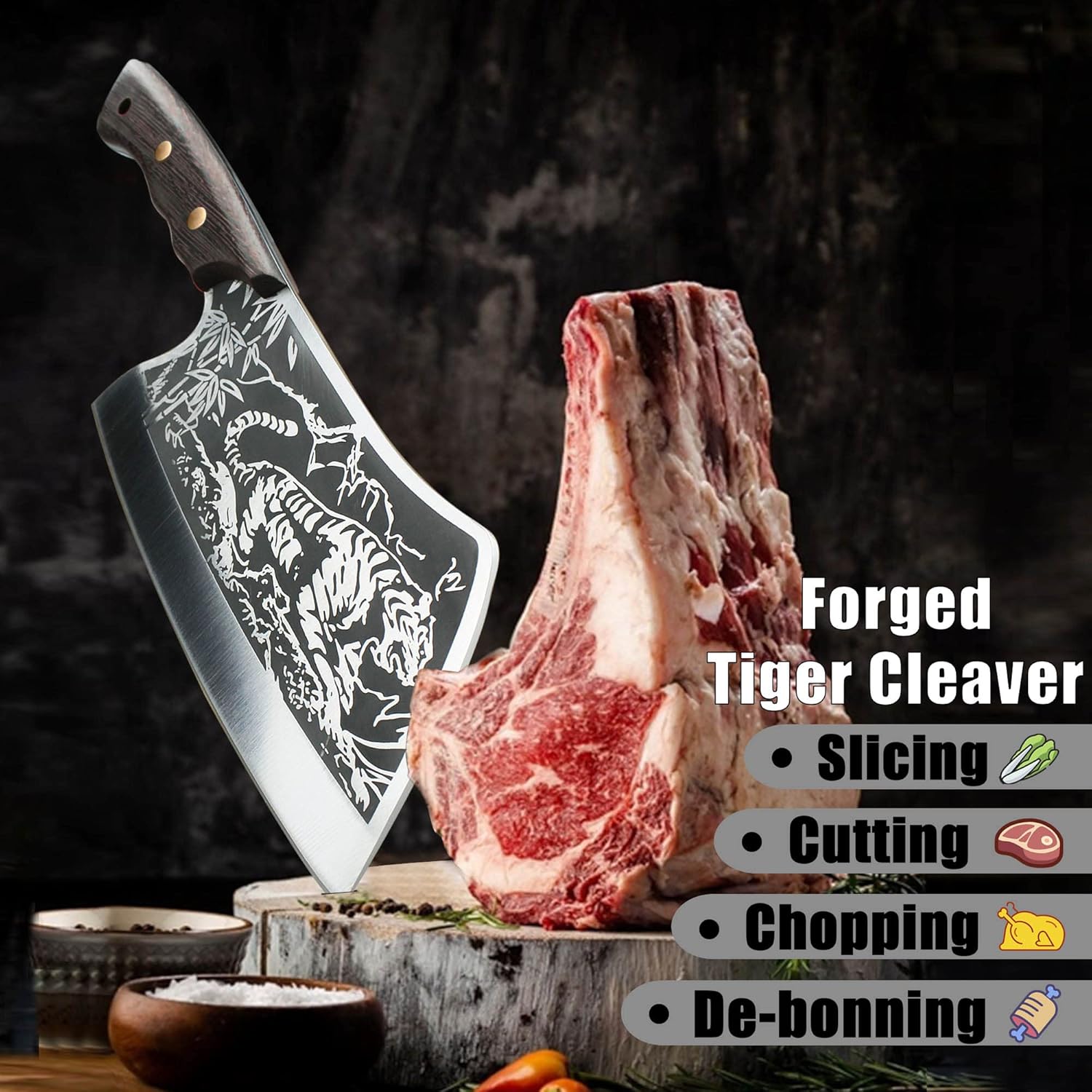 BLADESMITH Meat Cleaver Knife, Heavy Duty Chopping Knife, High Carbon Steel Full Tang Butcher Knife with Sheath