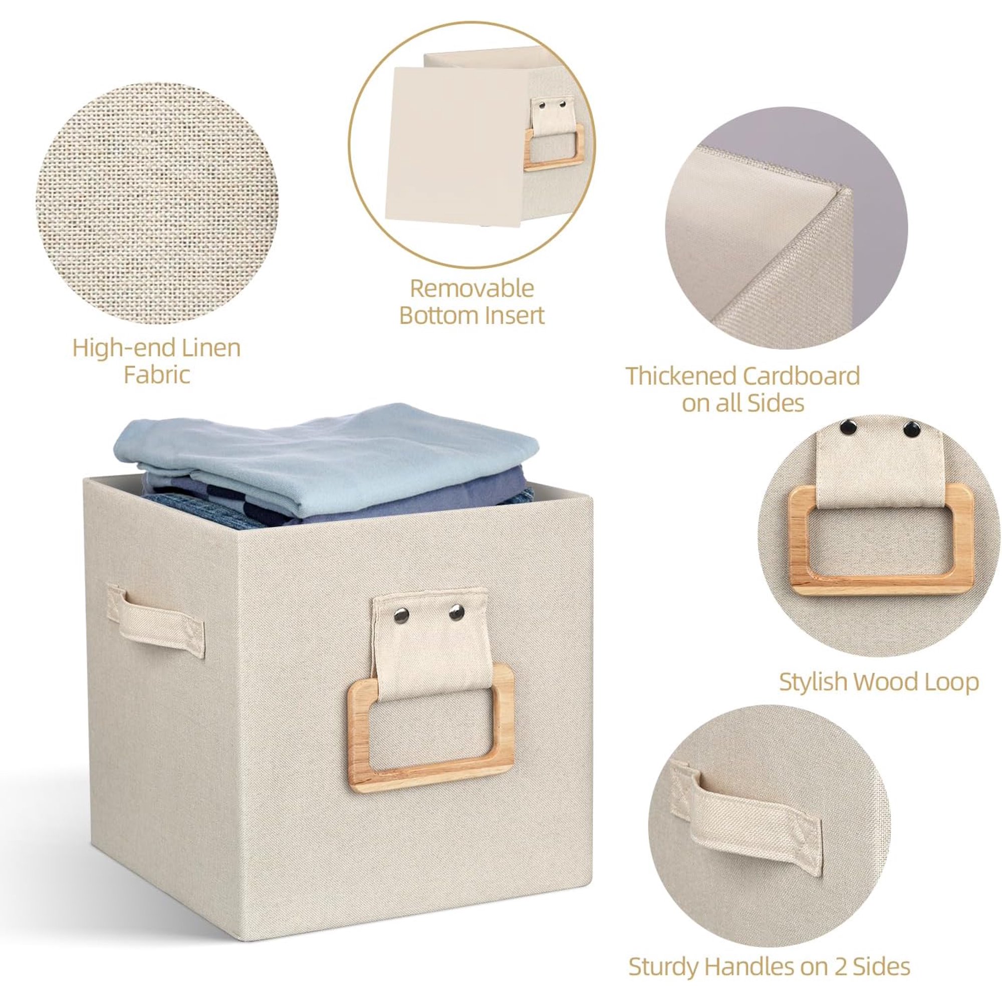 dxynlzq Collapsible Fabric Storage Cubes Organizer with Wood Handle  Cube Storage Bins Foldable Baskets for Organizing DXYPQZ Office Closet Clothes
