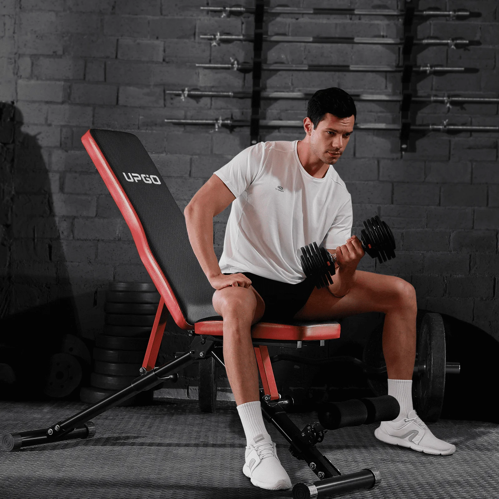 UPGO Adjustable Weight Bench with 660lbs Weight Capacity Foldable Workout Bench for Adult Up to 5.9' Gym Bench for Home