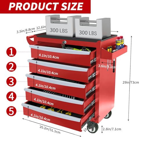 Rolling Tool Chest, Metal Tool Box with 5 Drawers