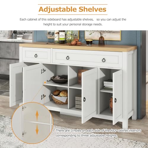 Retro Style Large Storage Space Sideboard Cabinet with Flip Door and 1 Drawer, 4 Height-Adjustable Cabinets for Kitchen, Dining Room