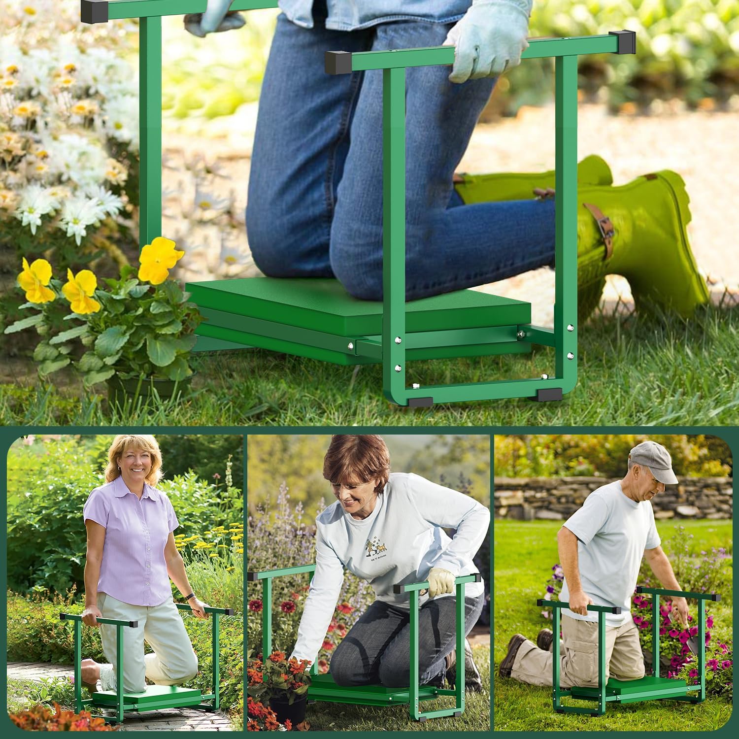 10.2" Wider Garden Kneeler and Seat, Stable and Save Anti-Tipping Garden Kneelers Seat with Handle, Heavy Duty Gardening Stool for Seniors