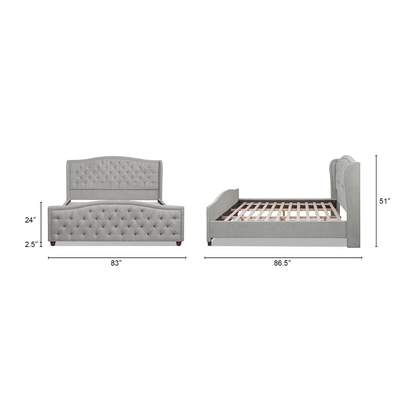 Jennifer Taylor Home Fontana Wingback Upholstered Platform Bed Frame, King, Silver Grey Polyester