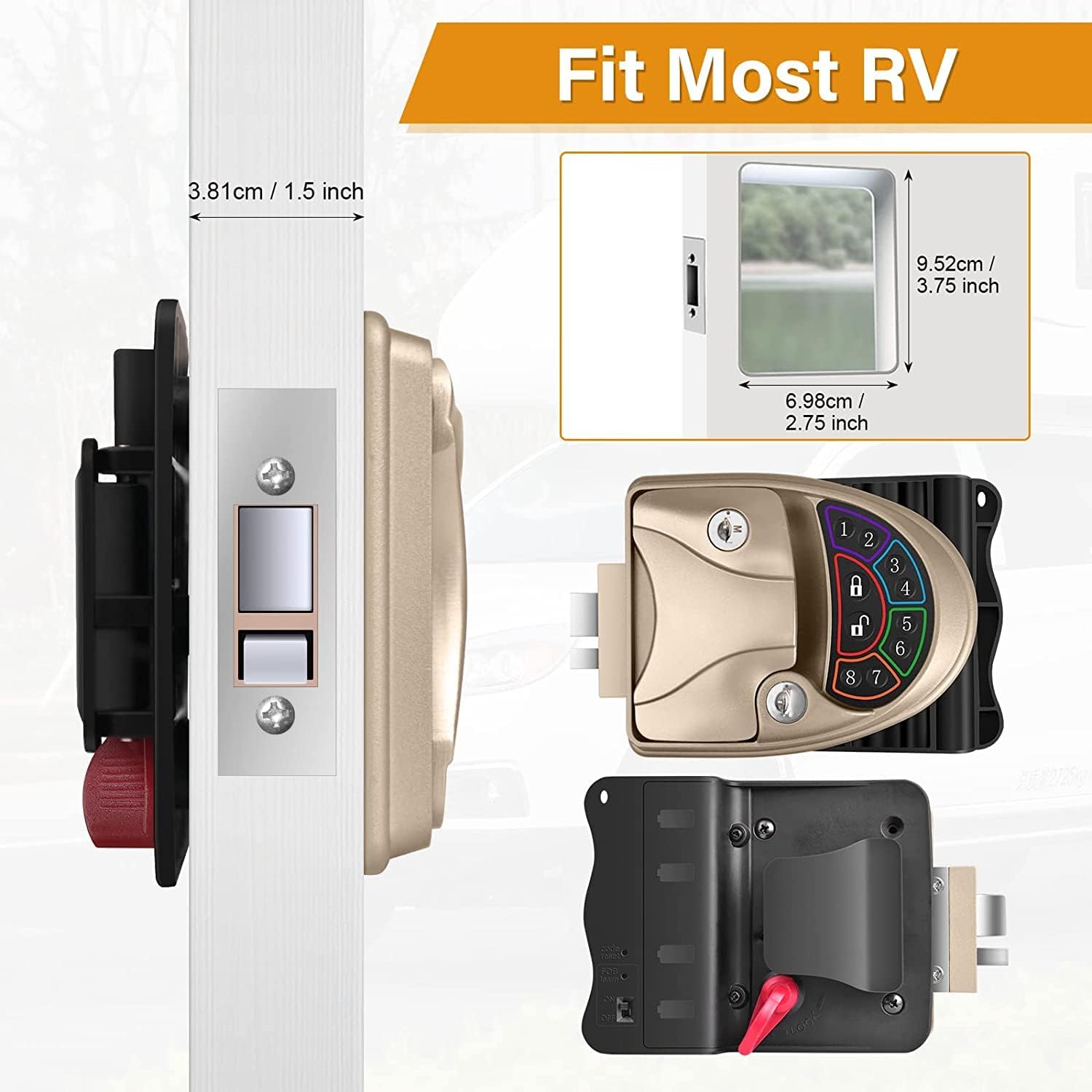Rv Keyless Entry Door Lock, Waterproof RV Door Lock with Backlit Keypad & 2 Fobs & Key, Keyless Rv Entry Door Lock for RV Caravan Trailer Camper