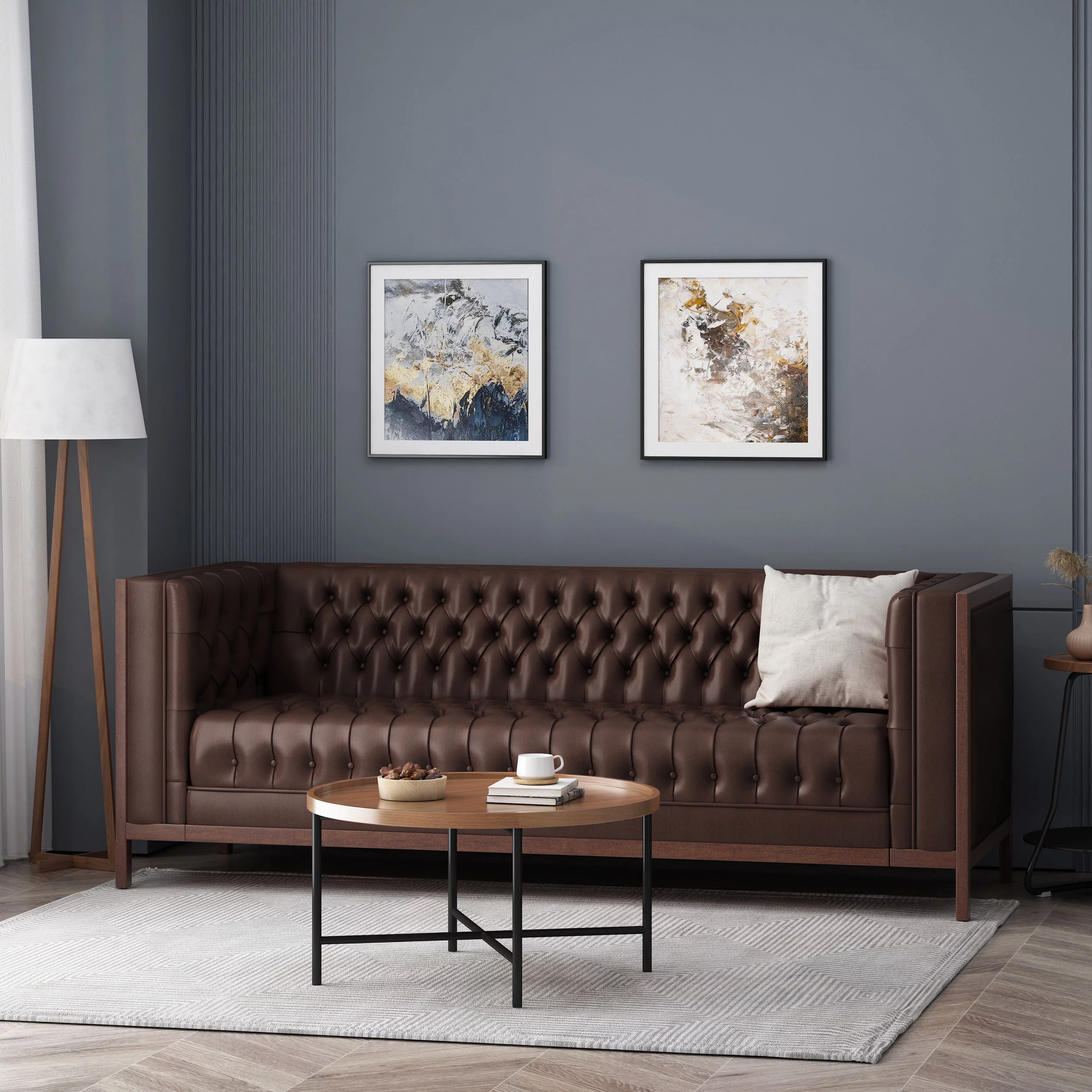 Noble House Tamarisk Sofa, Dark Brown and Espresso Faux Leather