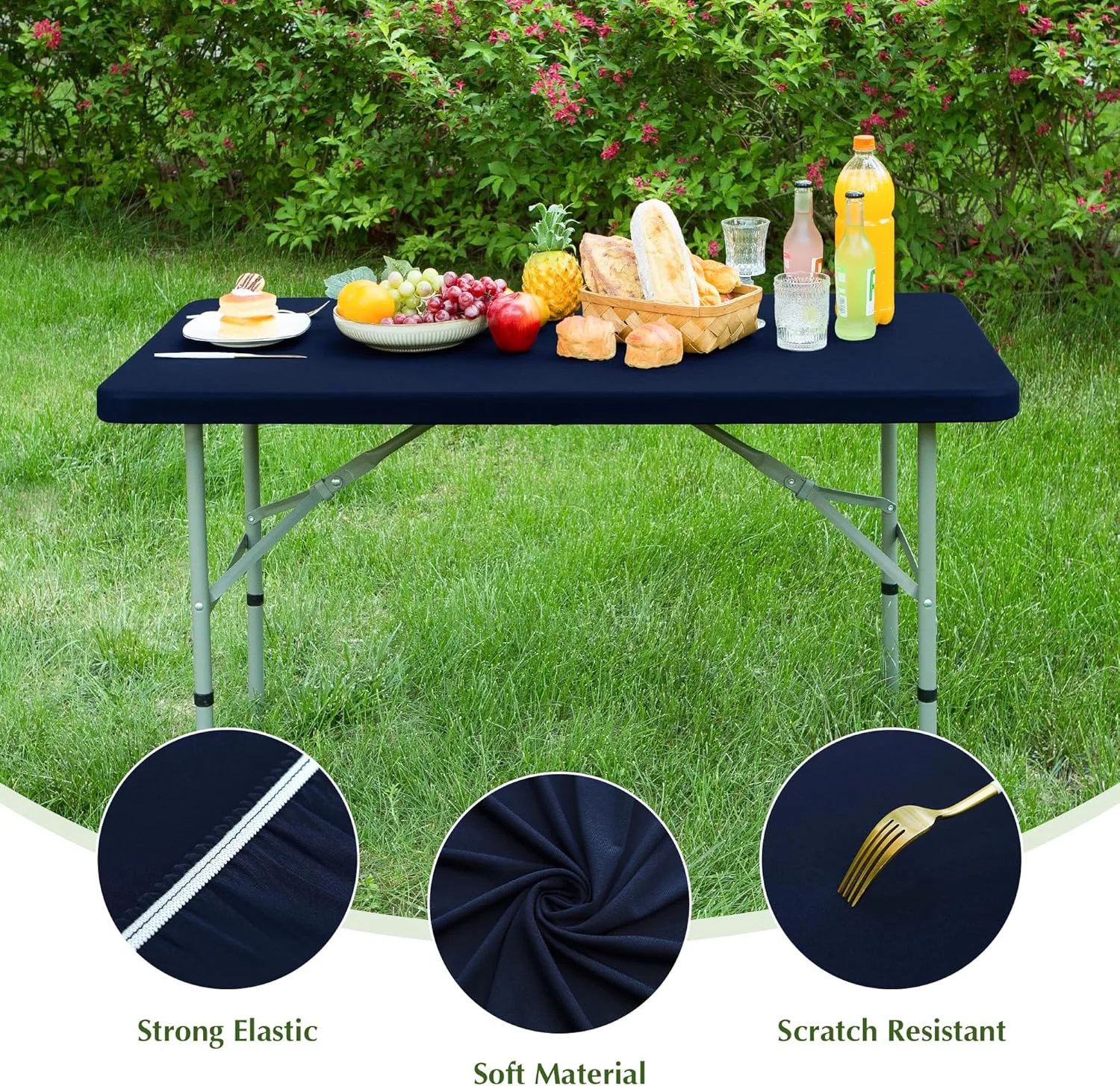 2 Pack Rectangle Fitted Tablecloth 36X60 Inch Stretch Spandex Patio Table Cover Navy Washable Table Cloth Elastic Table Topper for Indoor and Outdoor