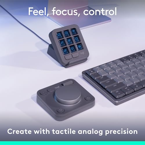 Logitech MX Creative Console, 9 Customizable LCD Keys, Stream Deck Accessories, Control Dial for Graphic Design, Adobe, Zoom, Spotify - Graphite