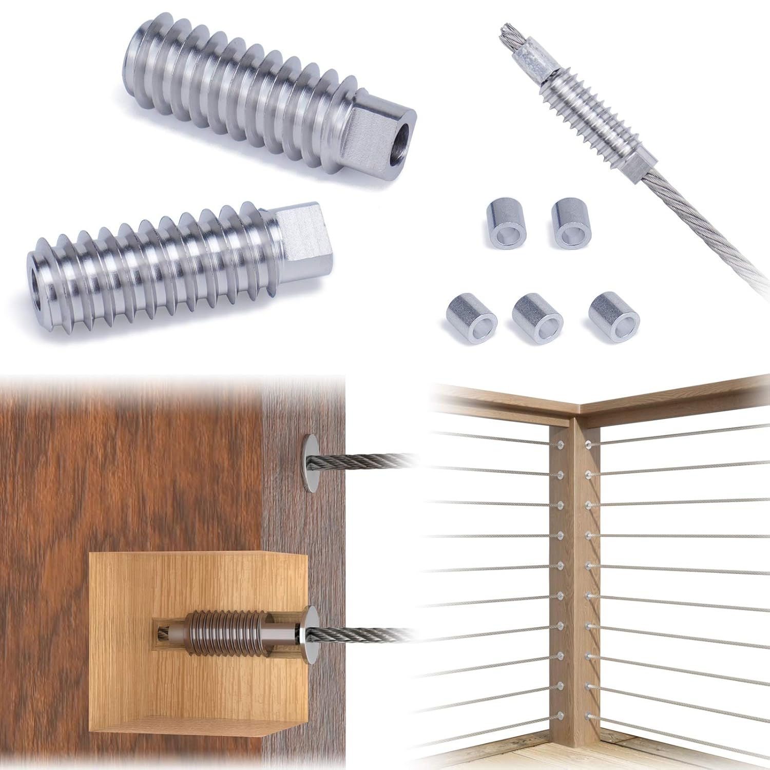 Muzata 40Pack 3/16" Invisible Cable Railing Kit Swage Lag Screw Tensioner CableGenie System Completely Hidden for Wire Rope Wood Posts T316 Stainless