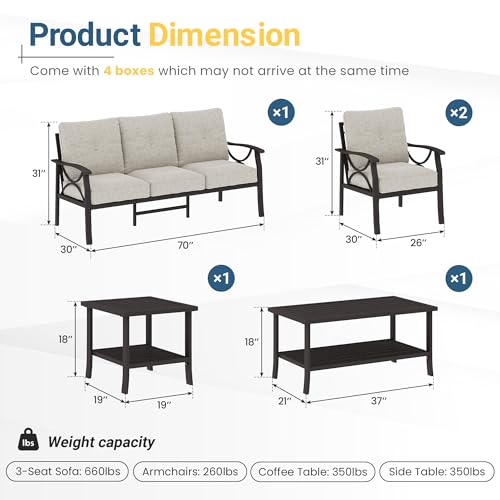 Wisteria Lane 5-Piece Outdoor Patio Furniture Set, Outdoor Metal Sectional Furniture with Cushions