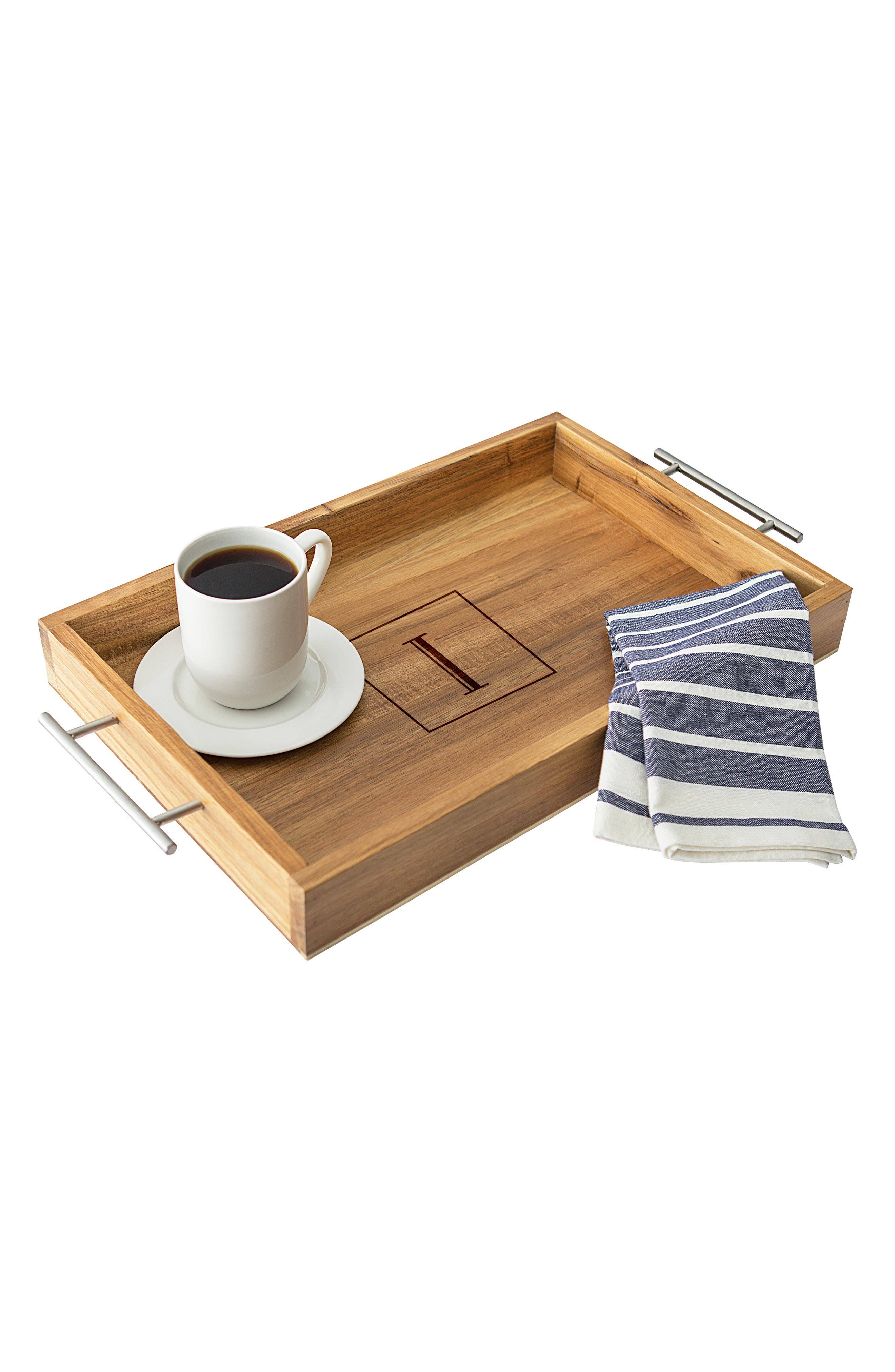 Cathy&s Concepts Personalized Acacia Tray with Metal Handles - I