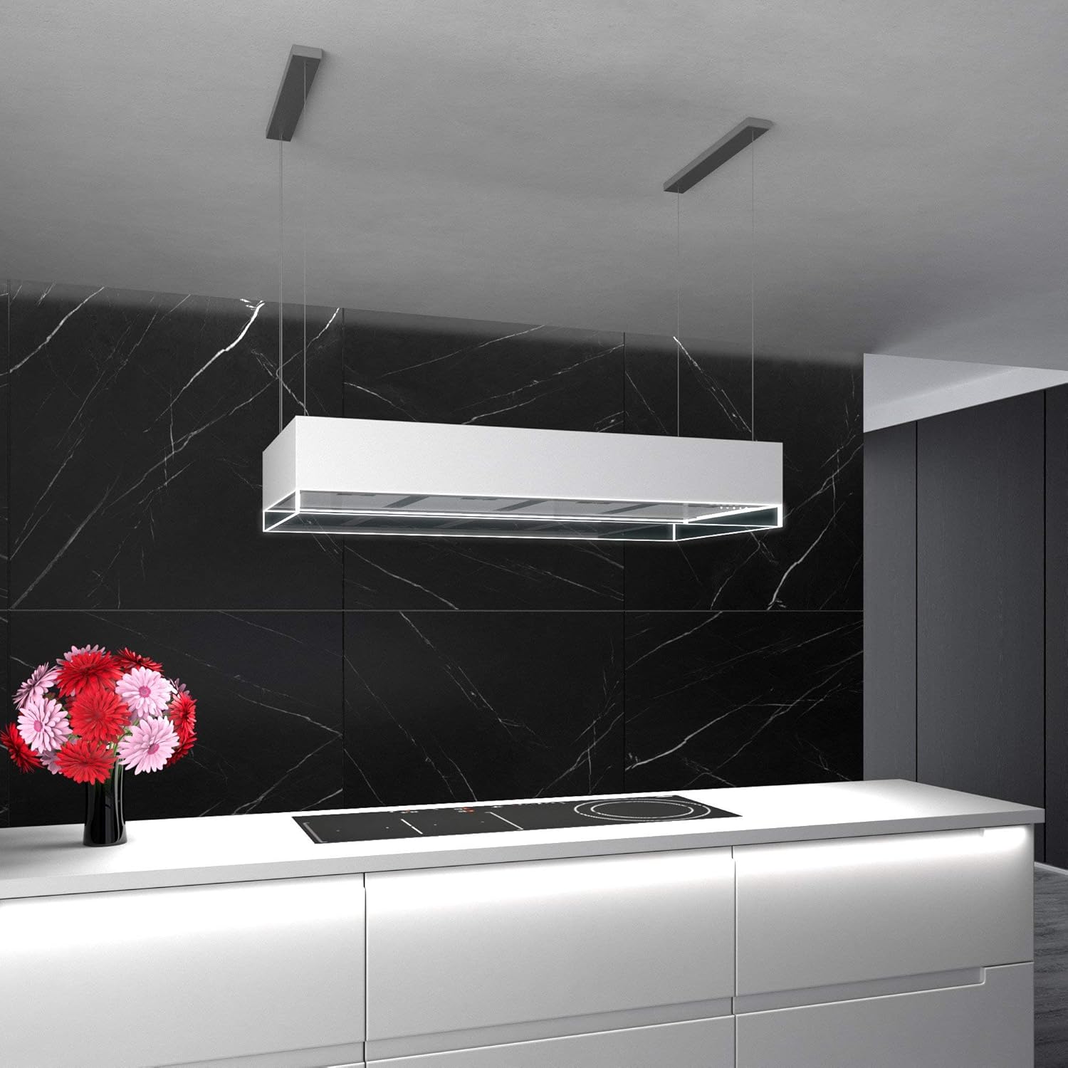 Futuro Futuro Island Mount DUCTLESS ONLY Range Hood 48" | Perimeter White | Vent Hood | Modern Italian Exhaust Hood |Remote Control, LED