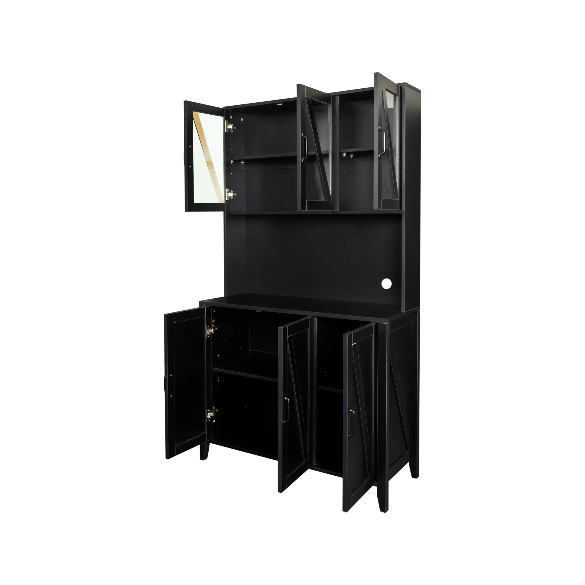 paproos Buffet Cabinet with Hutch, Kitchen Pantry Storage Cabinet, Black Sideboard for Kitchen, Storage Microwave Cabinet with Storage Space
